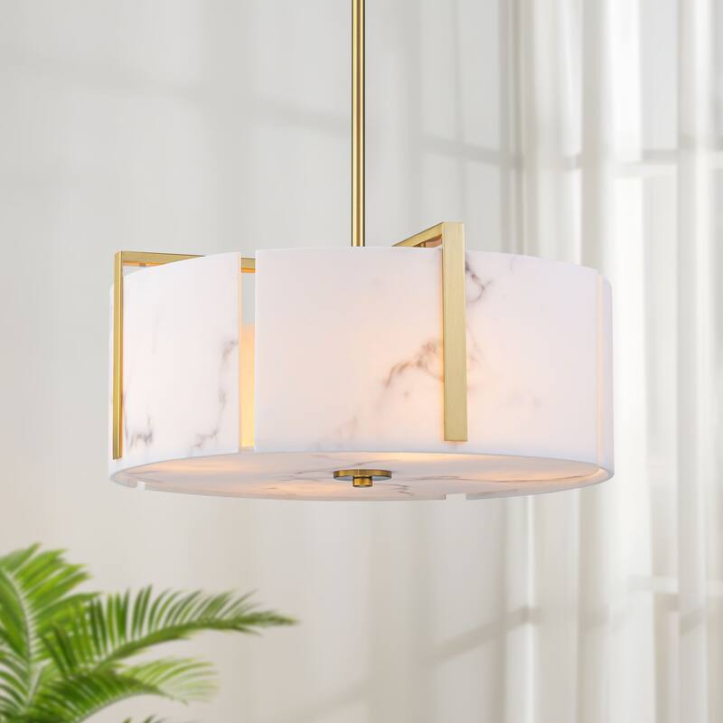 Starsky 4-Light Natural Alabaster Drum Chandelier - Gold