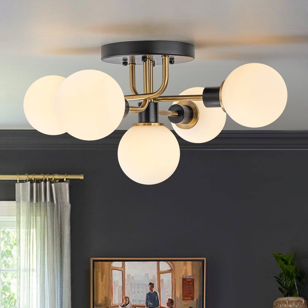 5-Light Tiered Glass Globe Sputnik Semi Flush Ceiling Light 21.3in