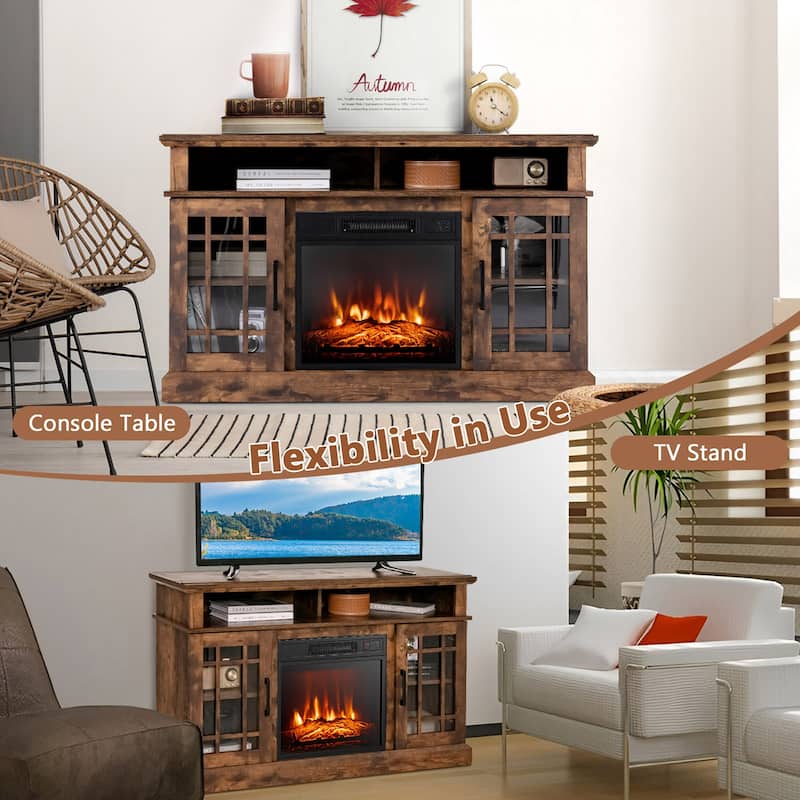 Gymax 48'' TV Stand Console Cabinet w/ Fireplace Entertainment Center