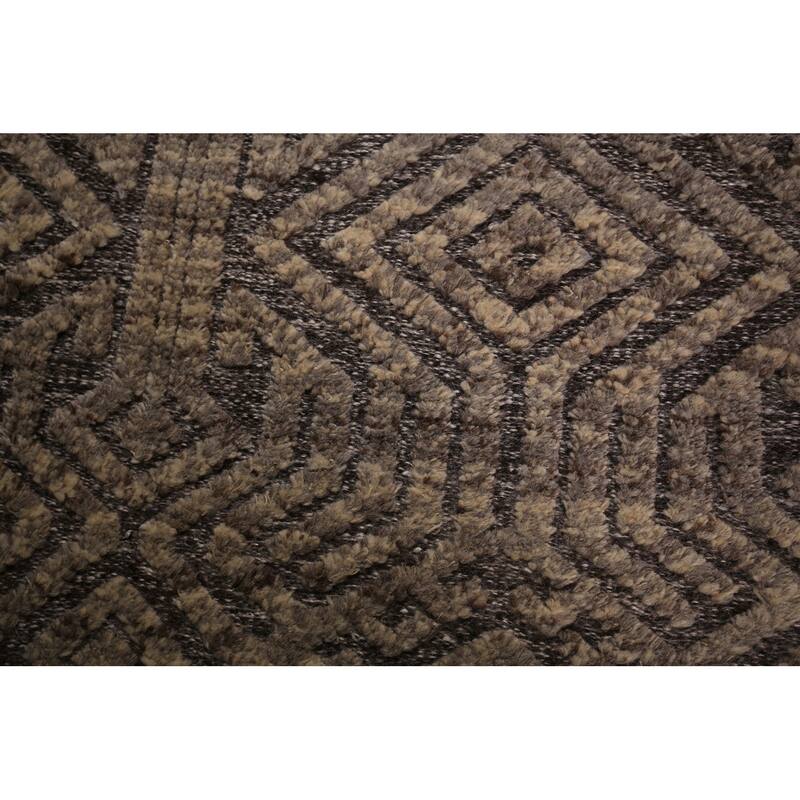 All-Over Trellis Moroccan Oriental Area Rug Handmade Brown Wool Carpet - 5'2" x 8'2"