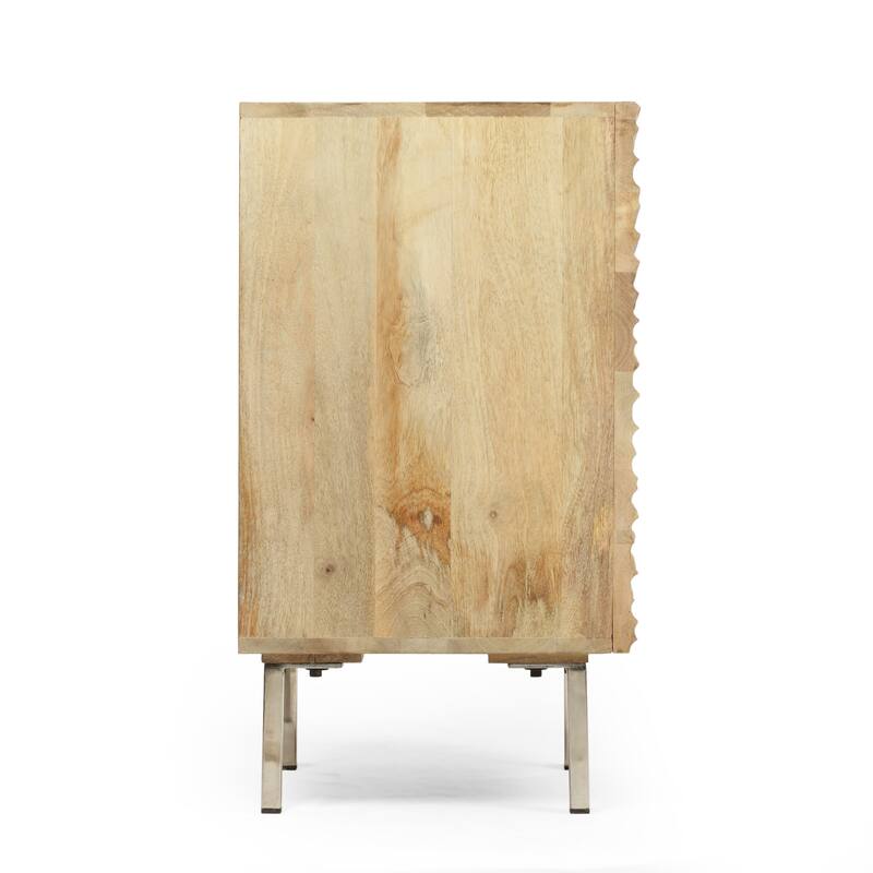 18" Retro Natural Wood Design Nightstand with Small Cabinet
