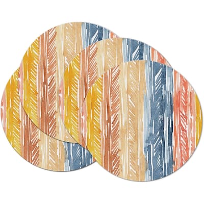 Pattern Flair 4 Pack Round Reversible Easy Care Flexible Plastic Placemats Made in The USA Reversible Flexible Wipes Clean