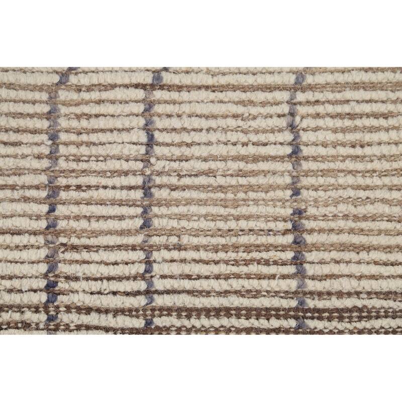 Beige Moroccan Striped Rug Hand-Knotted Wool Carpet - 5'8"x 9'11"