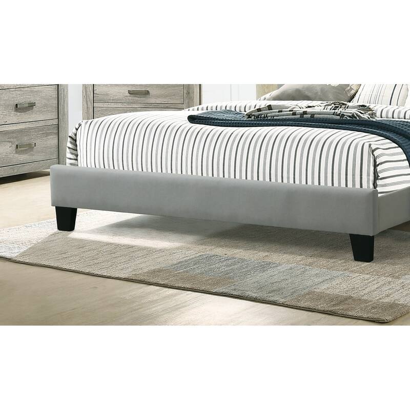 Queen Size Platform Bed with Tufted Upholstered Headboard, Light Gray Polyfiber, Modern Design