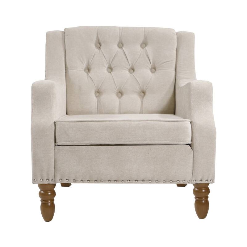 Button Tufted Accent Chair, Upholstered Club Chair Living Room Accent Chair,Beige