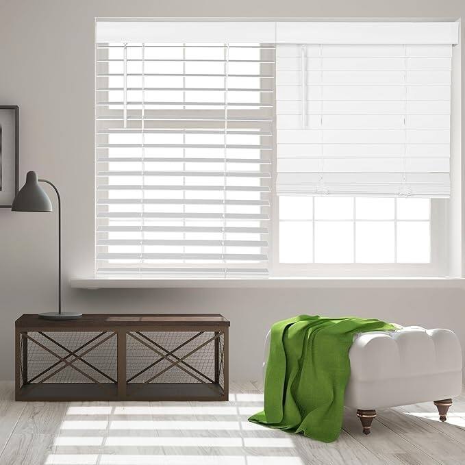 Calyx Interiors White Cordless 2-Inch Faux Wood Room Darkening Window Blind with Classic Valance