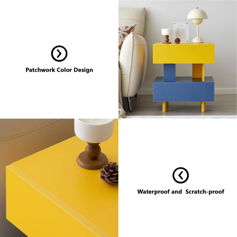 Modern Nightstand End Side Table with Large Storage Space Bedside Table for Bedroom Living Room
