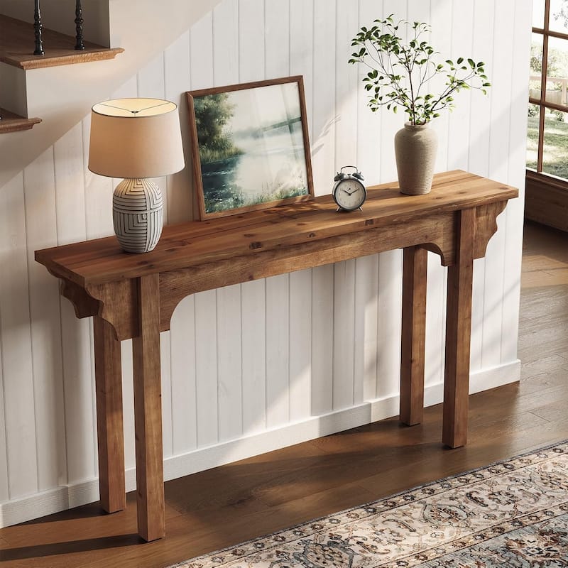 63" Solid Wood Entryway Table, Mid-Century Modern Console Table for Living Room, Entrance, Hallway, Foyer