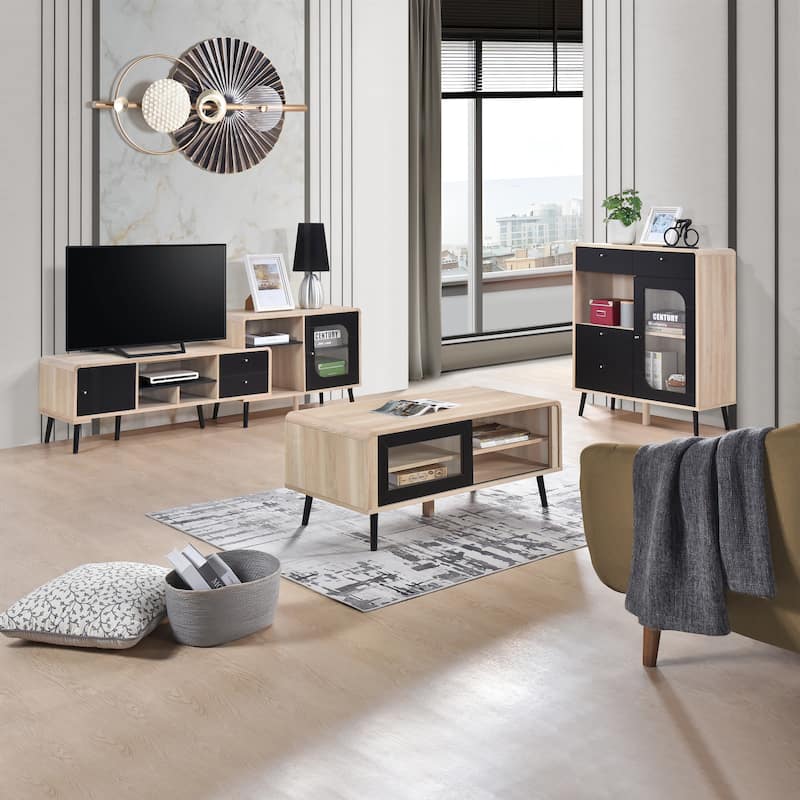 Nathan Wood Sideboard Storage Cabinet with Drawers and Door - 34"L x 16"W 42"H