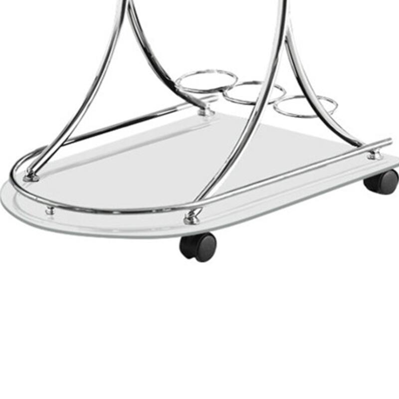 Captivating Serving Cart With 2 Frosted Glass Shelves, Silver - 33.75 H x 26.5 W x 15.75 L Inches