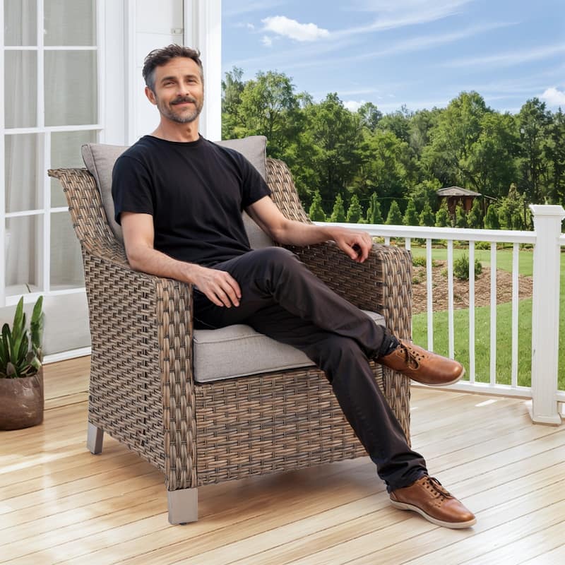 PE Rattan Chair Outdoor Patio Chair with Ottoman
