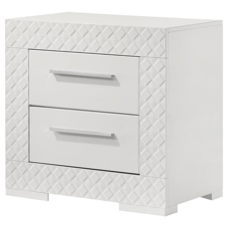 White High Gloss 2-Drawer Nightstand with Felt Lined Top Drawer, Modern Italian Style and Durable Construction