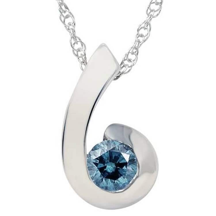 1/4ct Blue Diamond Solitaire Pendant White Gold