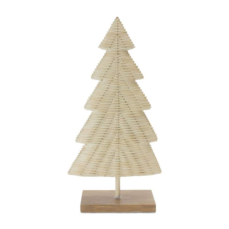 Woven Wicker Christmas Tree Decorations 17" Beige and Brown Set of 2