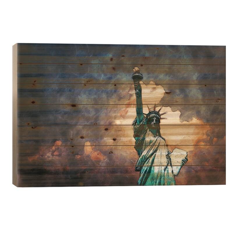 NYC Statue Of Liberty Print On Wood by FisherCraft - Multi-Color - 18x26x1.5
