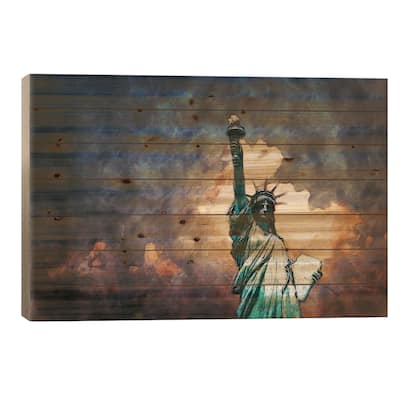 NYC Statue Of Liberty Print On Wood by FisherCraft - Multi-Color