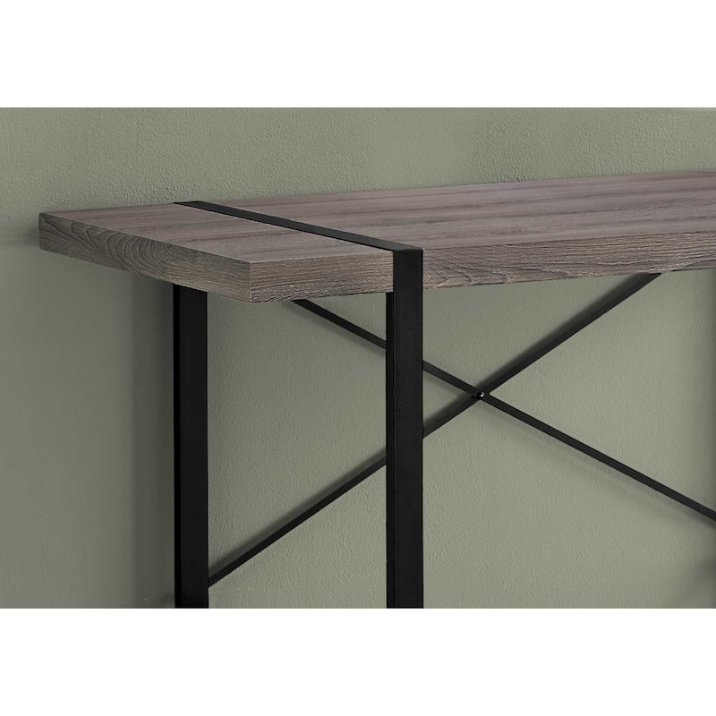 Wood Veneer Computer Desk with Black Metal Base and Rectangular Shape