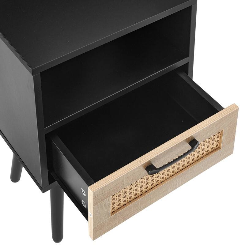 15.75" Rattan Side Table with Drawer