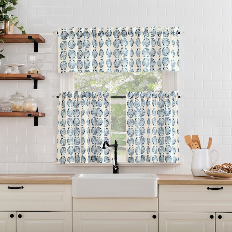 No. 918 Sandbar Tonal Seashell Print Semi-Sheer Rod Pocket 1-Piece Kitchen Curtain Valance - 54" x 14"