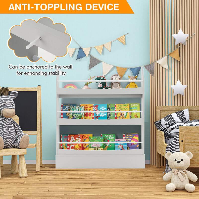 Gymax 3-Tier Kids Bookshelf Toy Storage Bookcase Rack Wall w/