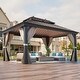 preview thumbnail 4 of 142, Outdoor Hardtop Gazebo Pergola w Galvanized Steel Roof and Aluminum Frame, Prime Curtains and nettings include 12*16 Rain Cutter