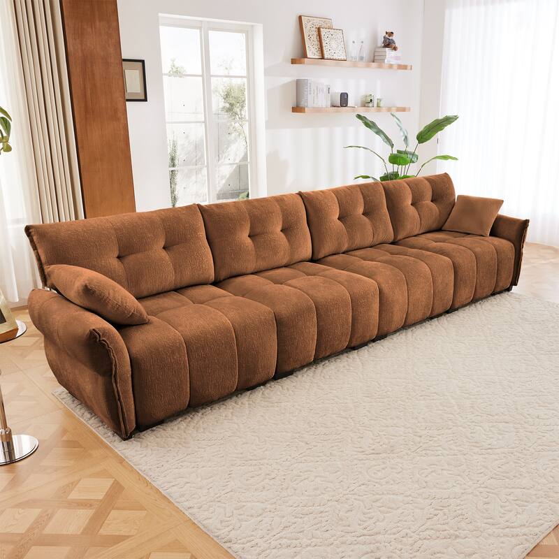 Modern 4-Seater Tufted Sofa Couch with Pillows - Burnt Orange