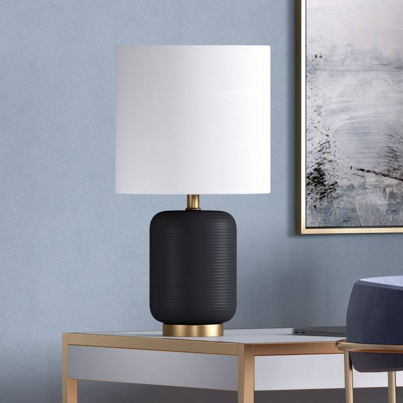 Ceramic Cylinder Table Lamp with White Drum Shade and Rocker Switch - 8” x 8” x 15” (D x W x H)