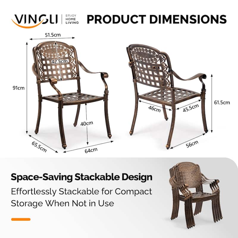 Outdoor Bronze Cast Aluminum Chairs Set Rust-Resistant Patio Seating for Garden Pool Balcony - 26”W x 25”D x 36”H