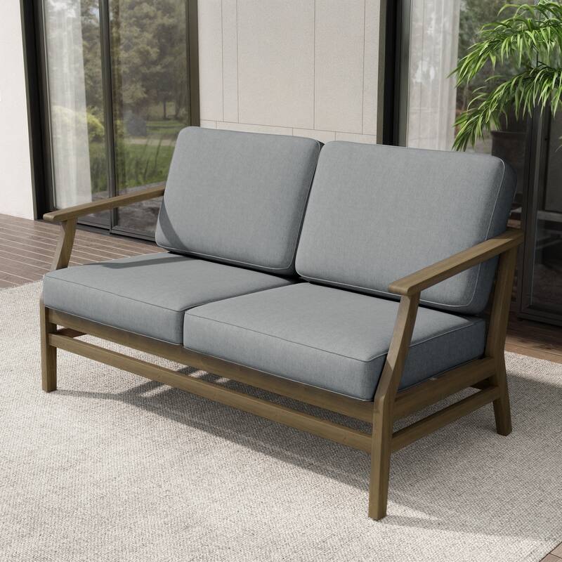 Teak Outdoor Patio Club Chairs Loveseat with Cushions