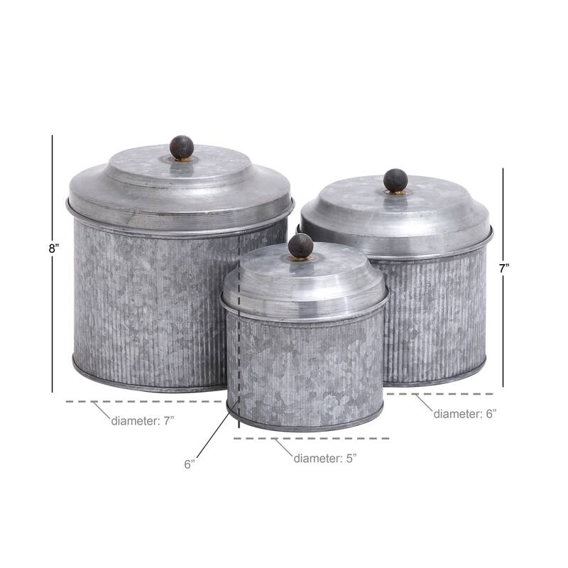 Silver Metal Galvanized Living Room Decorative Jars (Set of 3) - S/3 8",7",6"H