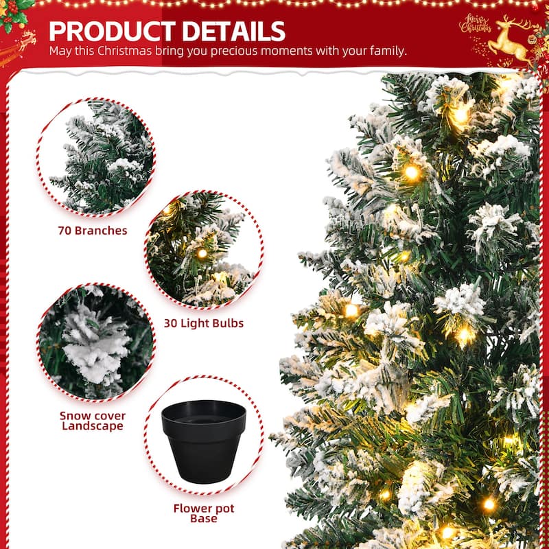 2ft Snowy Green Prelit Christmas Tree with LED Lights and Stable Plastic Base for Tabletop - 2 Feet