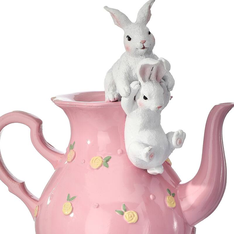 13" Resin Tea Pot With Bunnies