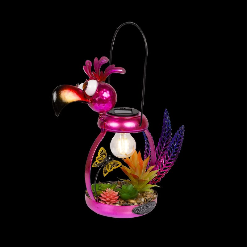 Solar Metal Silly Pink Flamingo with LED Light Decor