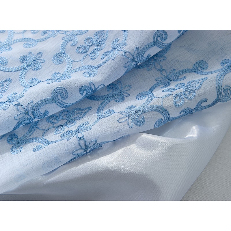 Porch & Den Easterday Damask Embroidered Rod Pocket Single Curtain Panel - 54 x 90 in.