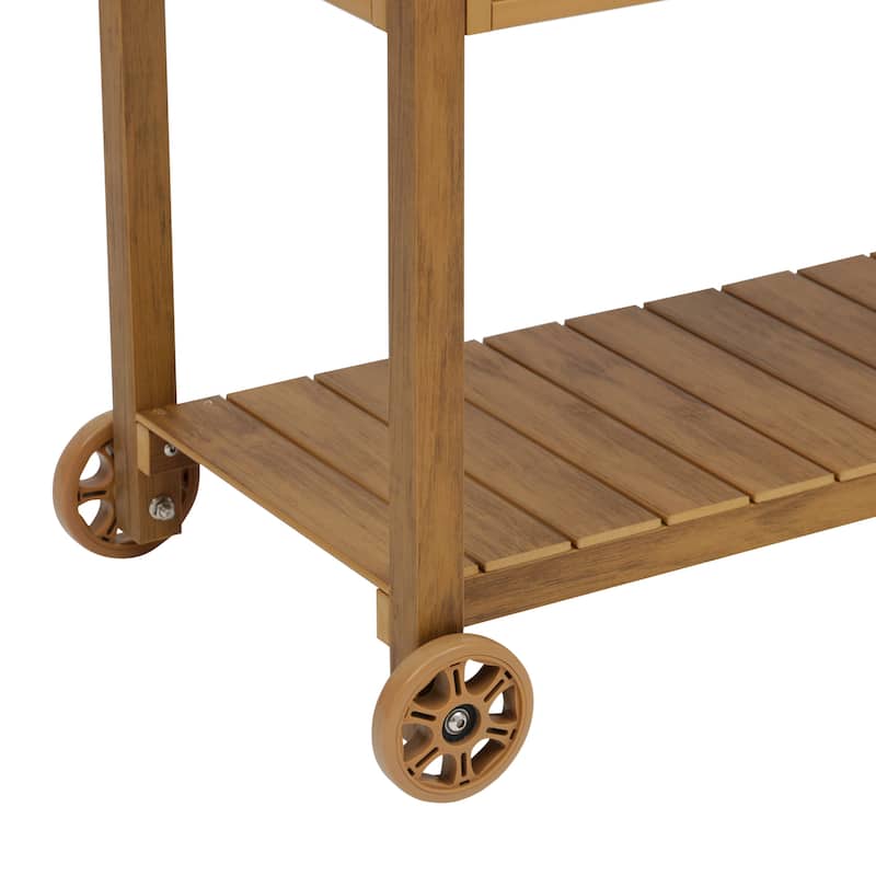 Outdoor Garden Bed Patio Plastic Raised Planter Box with Universal Wheels and Storage Shelf