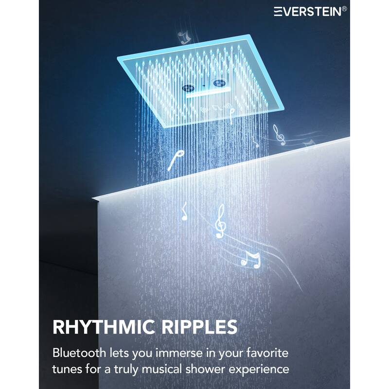 Shower Faucet Set Dual Heads with 3 Spray Modes 16" Ceiling and 6" Wall Mount Body Jets Handheld Spray LED Music