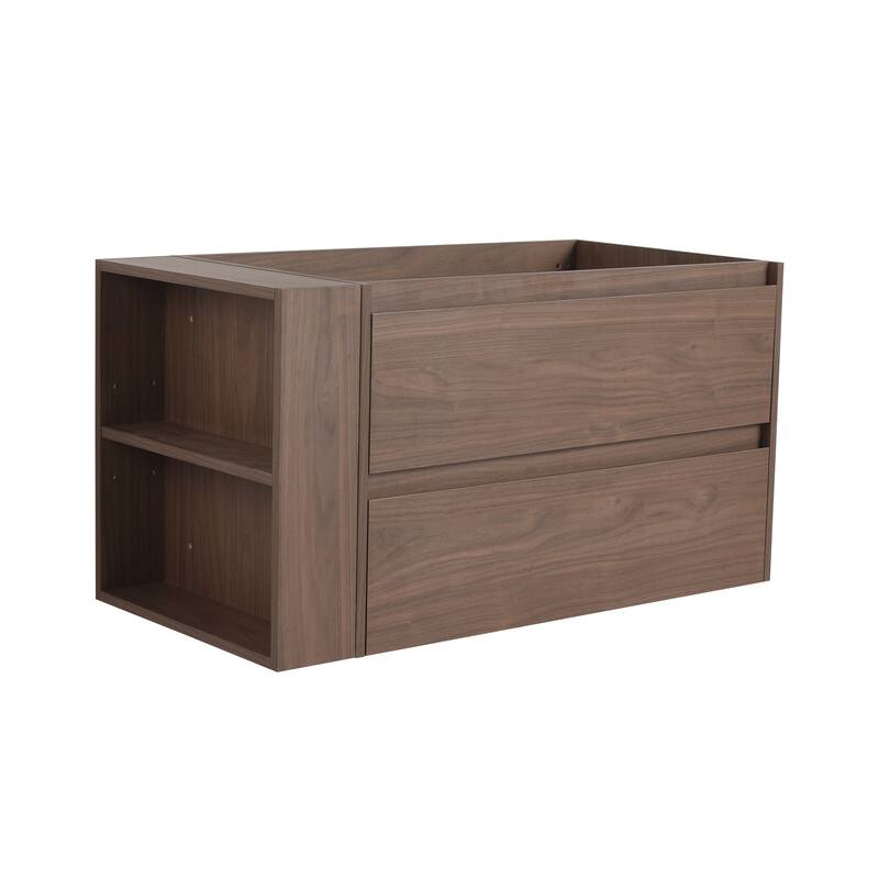36" Wall-Mounted Bathroom Vanity, Double Soft-Close Drawers, Adjustable Side Rack, 45° Bevelled Invisible Handle