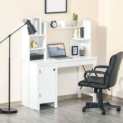 Farmhouse Computer Desk with Hutch and Cabinet
