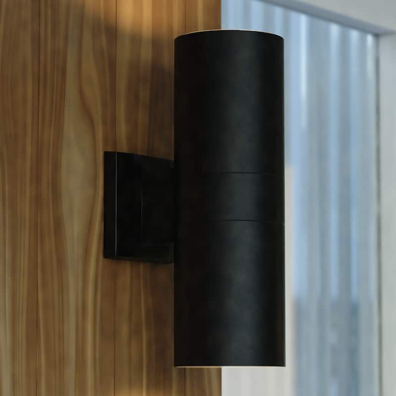 Chiasso Clear Glass Aluminum 2-light LED Outdoor Wall Lantern - Textured Black - 4.25-in W x 13-in H x 6.75-in D