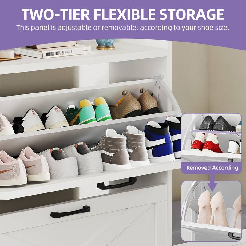 Moasis Farmhouse Shoe Storage Cabinet with 2 Flip Drawers for 16 Pairs Entryway Shoe Storage with Shoe Bench