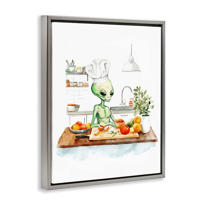 Stupell Chef Alien in Kitchen Framed Floater Canvas Wall Art Design By Lil' Rue