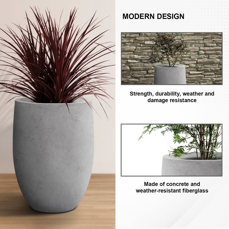 Kante Lightweight Concrete Outdoor Round Tall Planter, 21.7 Inch Tall