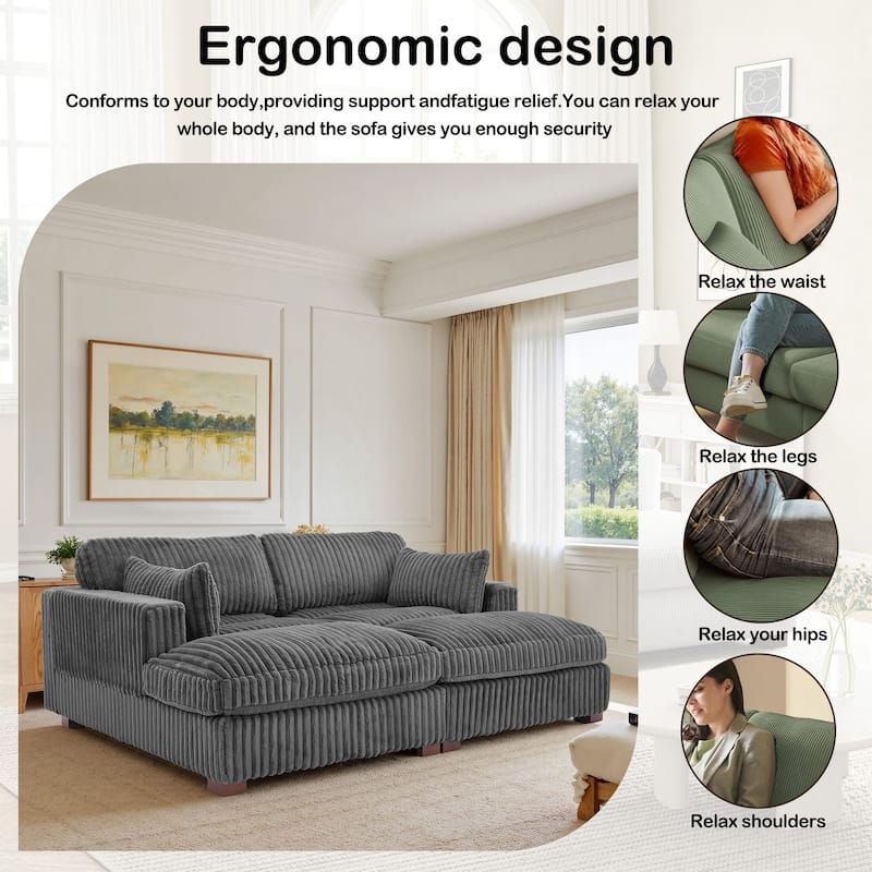 82" W Plush Corduroy Modular Sectional Sofa Chaise Lounge