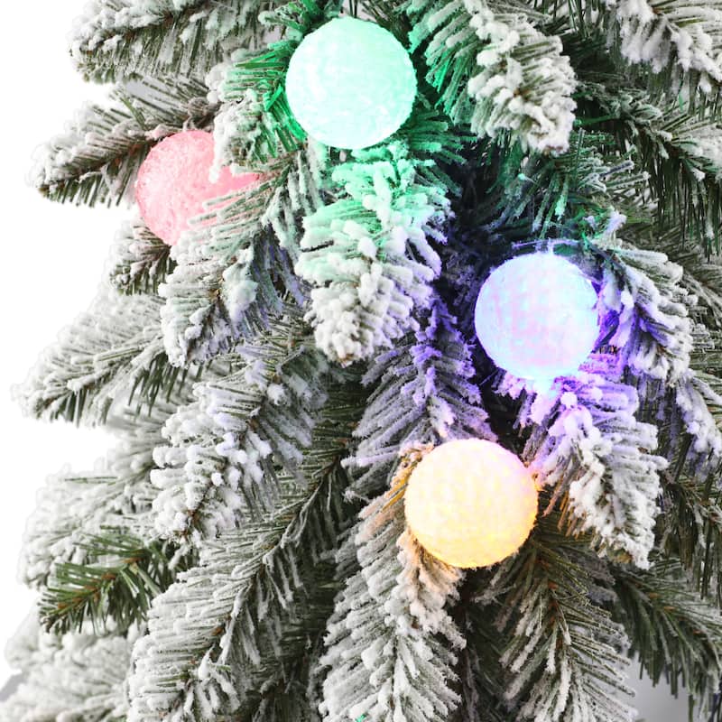 Puleo International Pre-Lit 4' Potted Flocked Alpine Artificial Christmas Tree