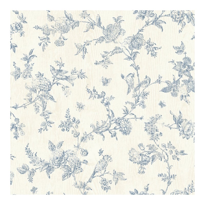 Chesapeake French Nightingale Blue Floral Scroll Wallpaper - 20.5 x 396 x 0.025