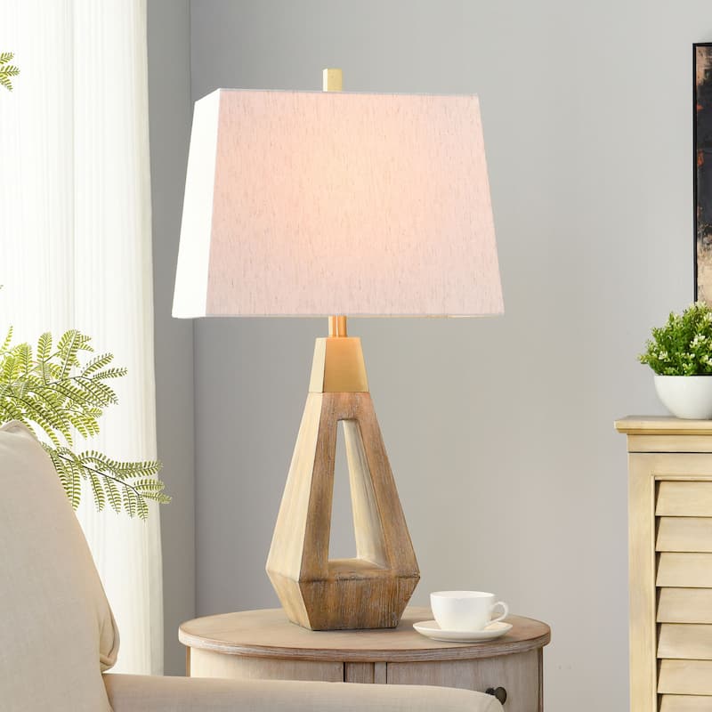 Roanoke Brown Table Lamp - Polyresin Brushed Triangle Cut Out Body - Natural Shade