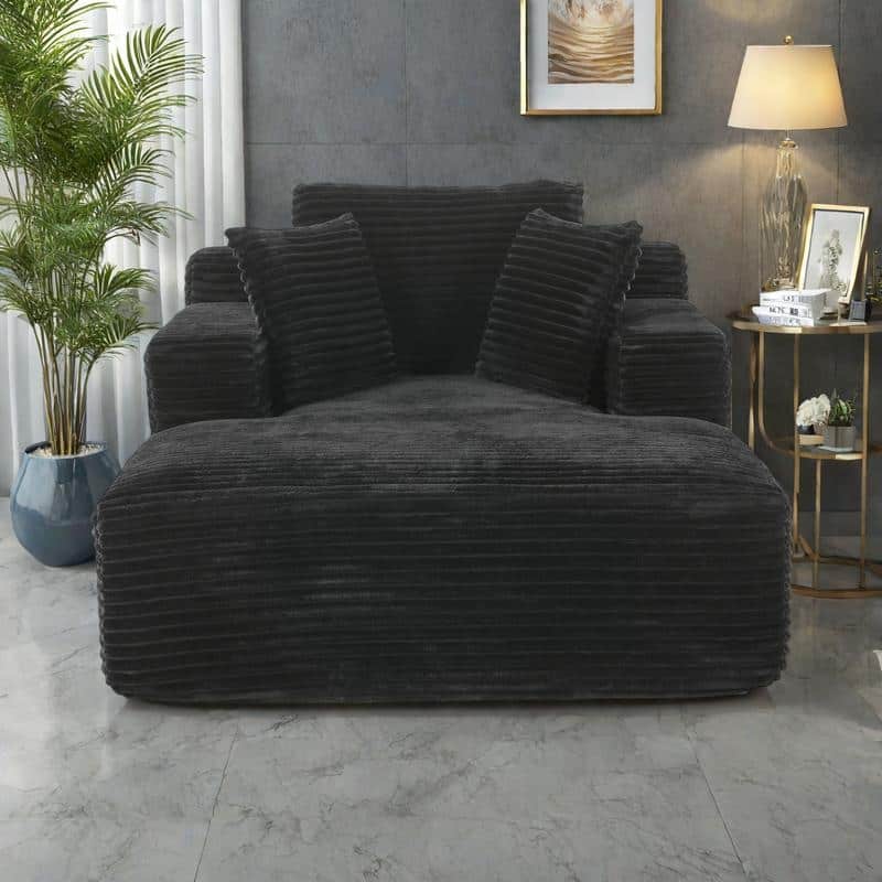 Corduroy Chaise Lounge Sofa Bed with Removable Pillows, Pocket Spring Cushion and No Assembly Required