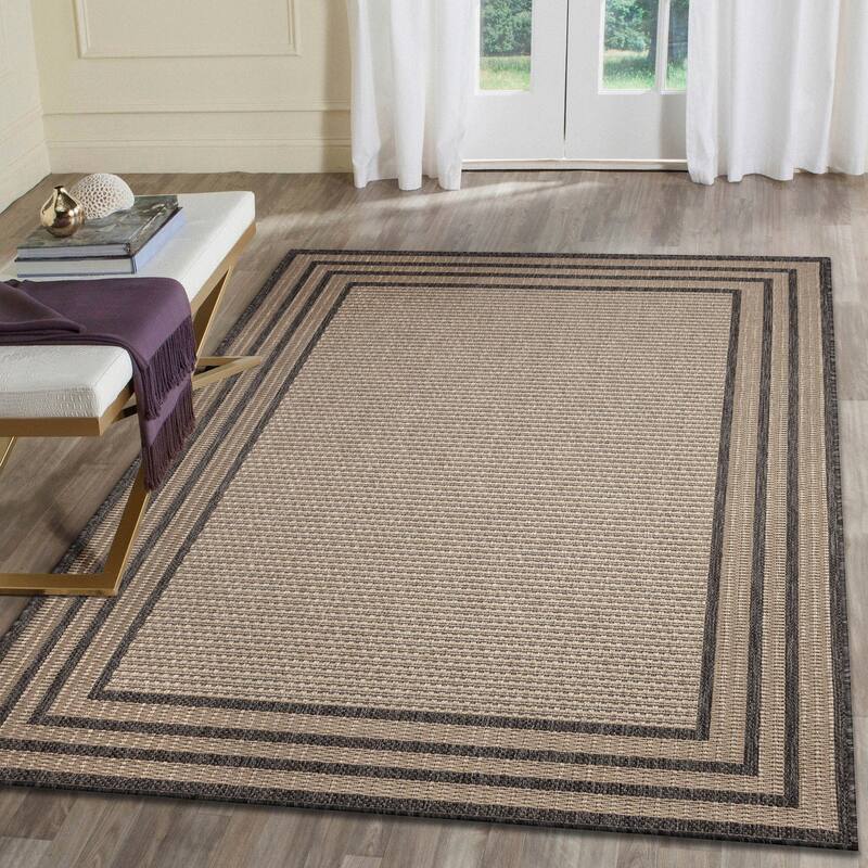 Liora Manne Monaco Striped Border Indoor/Outdoor Area Rug - 7'10" x 9'10" - Taupe