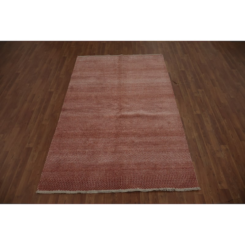 Hand Knotted Oriental 100% Wool Carpet Modern Geometric Oranges & Rust Contemporary Area Rug - 8' 1'' X 5' 0''