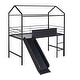 preview thumbnail 4 of 31, Metal House Bed Twin Size Loft Bed for Kids with Slide, Blackboard, Ladder Mosquito Net Brackets and Roof, Fun Platform Bed